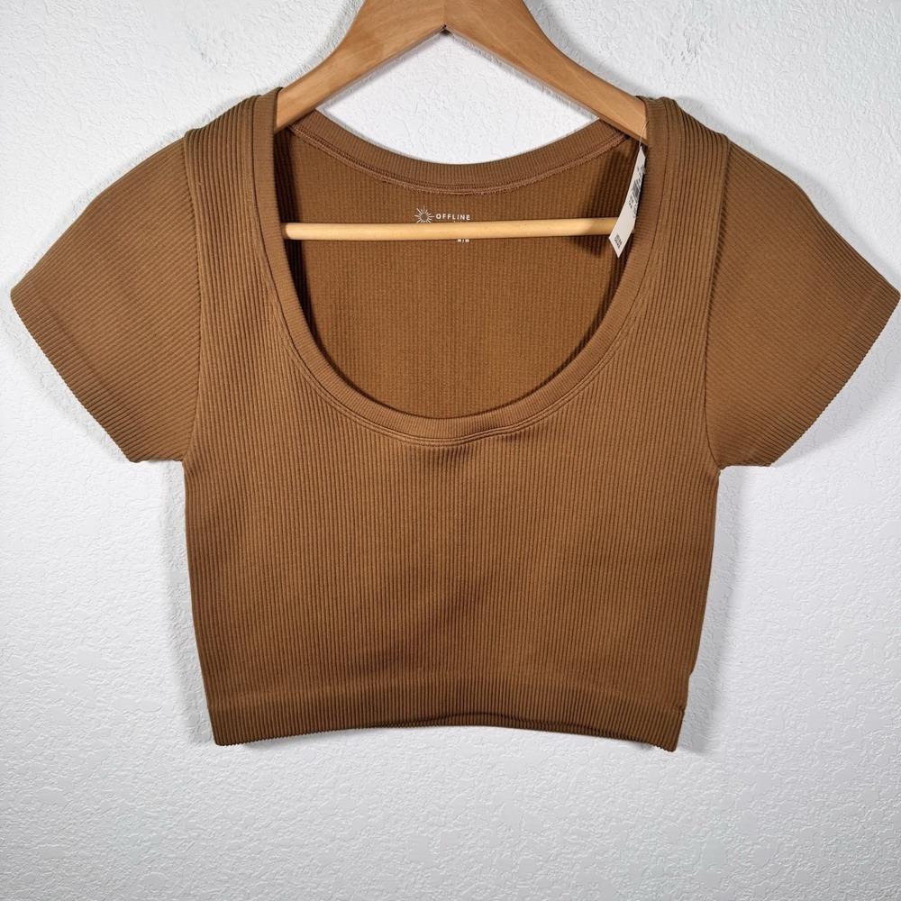 NWT!! Offline by Aerie Women's Brown Ribbed Seamless Crop Top | Size Medium